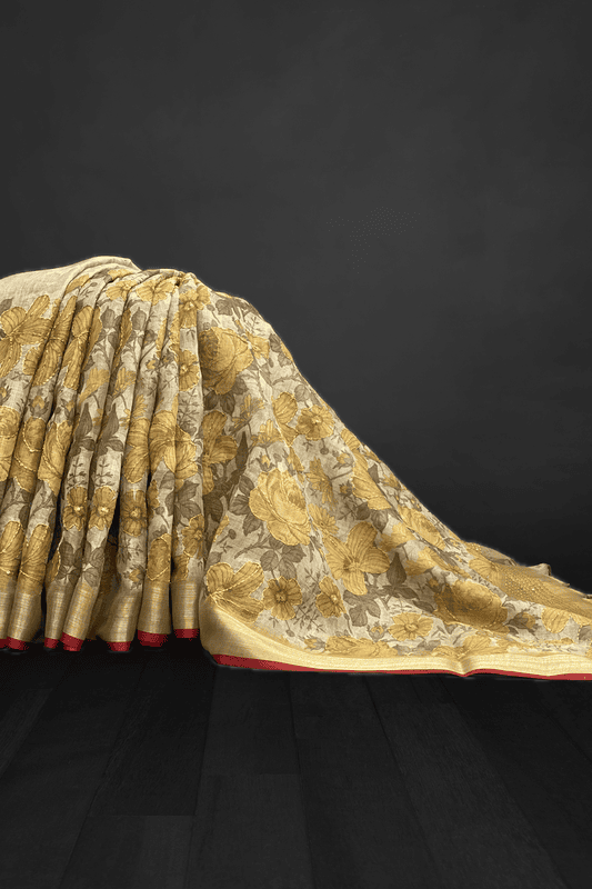 Madavi – The Linen Cotton Saree in Floral Kantha Work 18938
