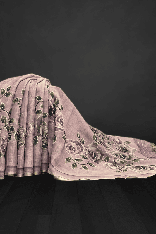 Madavi - The Linen Cotton Saree in Kantha Work 20506