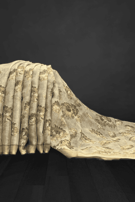 Madavi - The Linen Cotton Saree in Kantha Work 18537