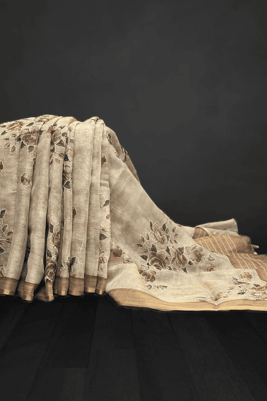 Madavi - The Linen Cotton Saree in Kantha Work 18561