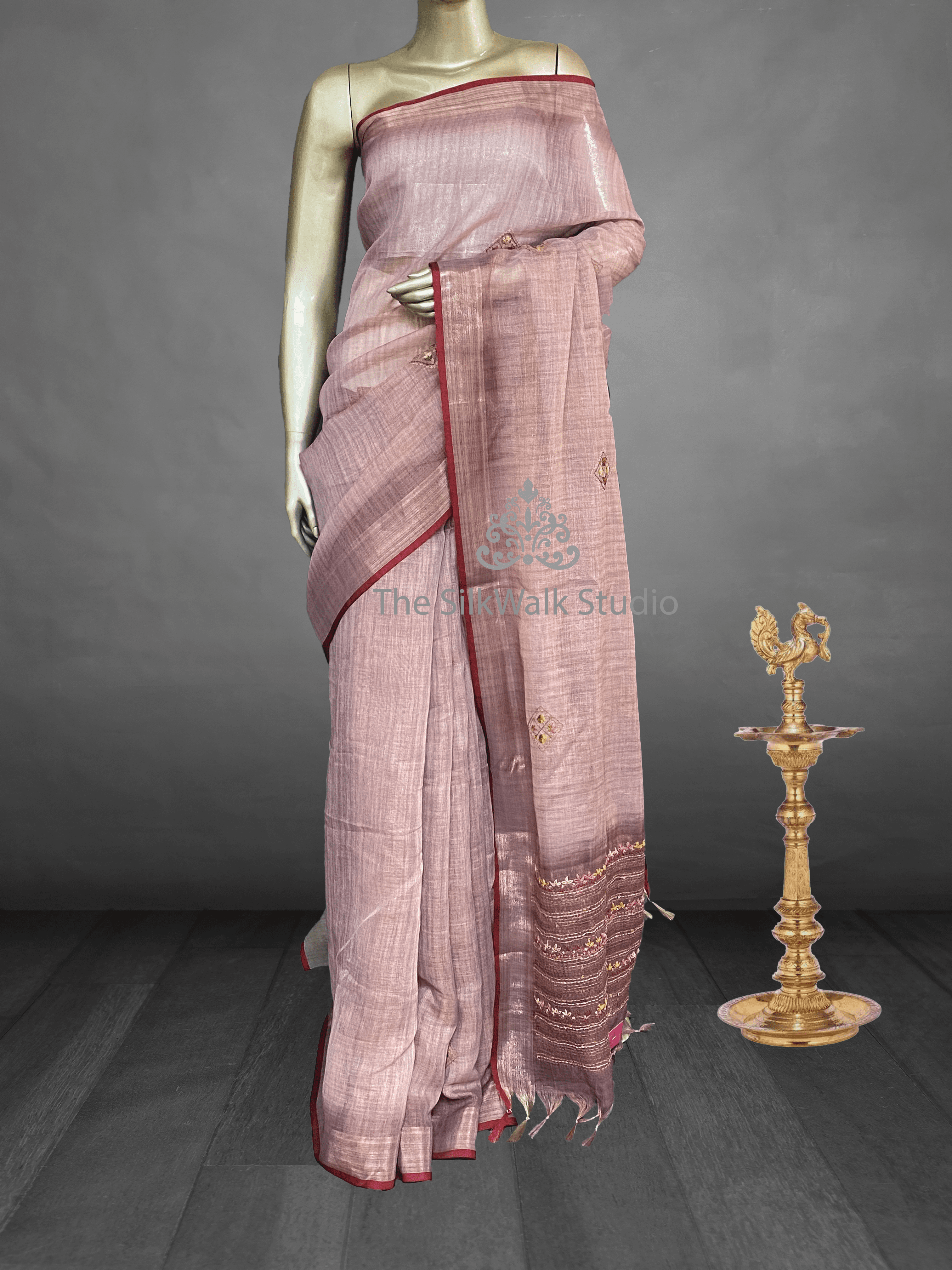 Saanvi - The Linen French Knot Saree in Heavy blouse 19387