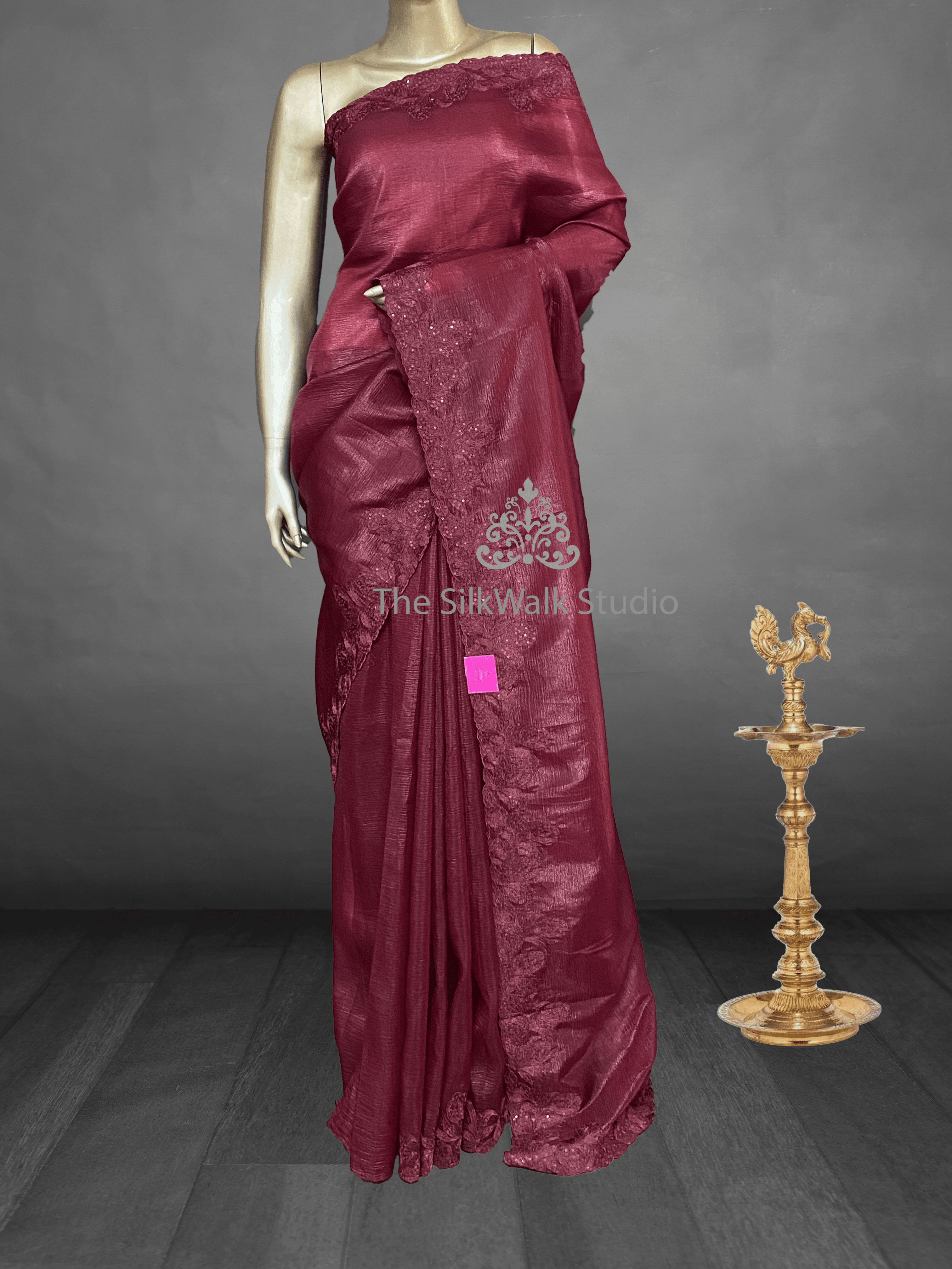 Misty - The Crush Organza Saree in Thread work Border (Maroon) 17221