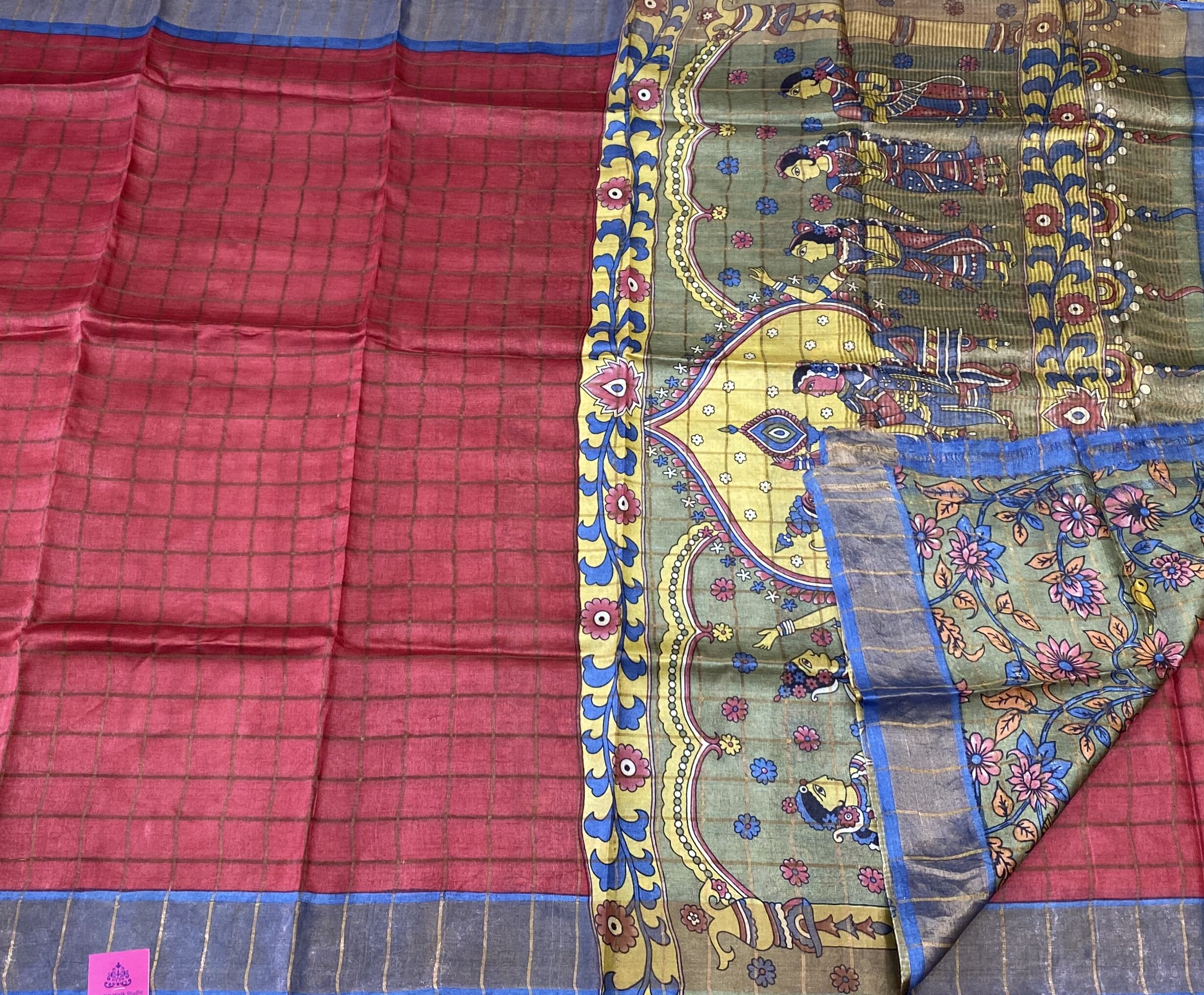 Brindha - Kattam Pure Tussar Silk Sarees Kalamkari Edition SWS2 Brindha - Kattam Pure Tussar Silk Sarees Kalamkari Edition SWS2