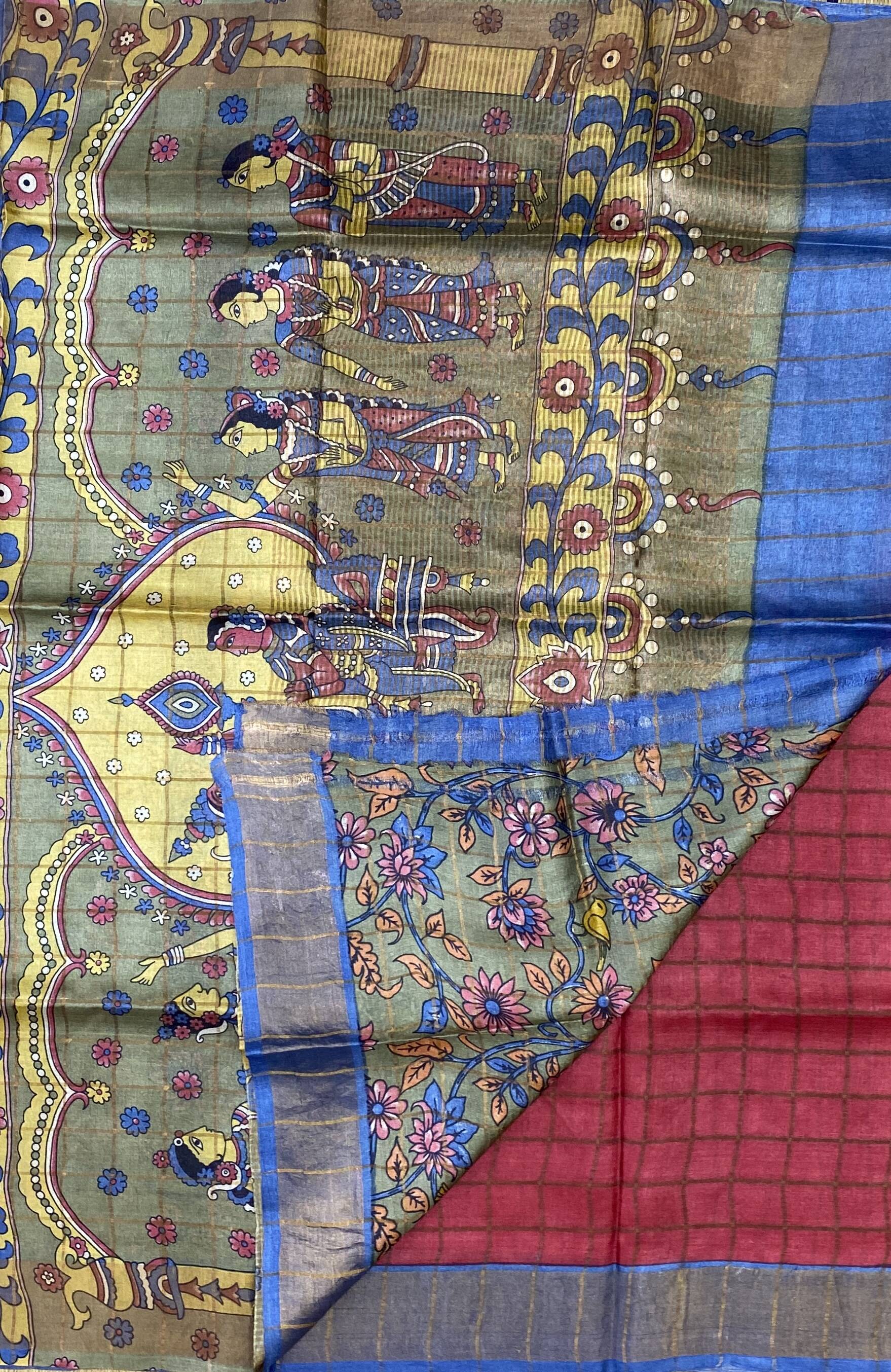 Brindha - Kattam Pure Tussar Silk Sarees Kalamkari Edition SWS2 Brindha - Kattam Pure Tussar Silk Sarees Kalamkari Edition SWS2