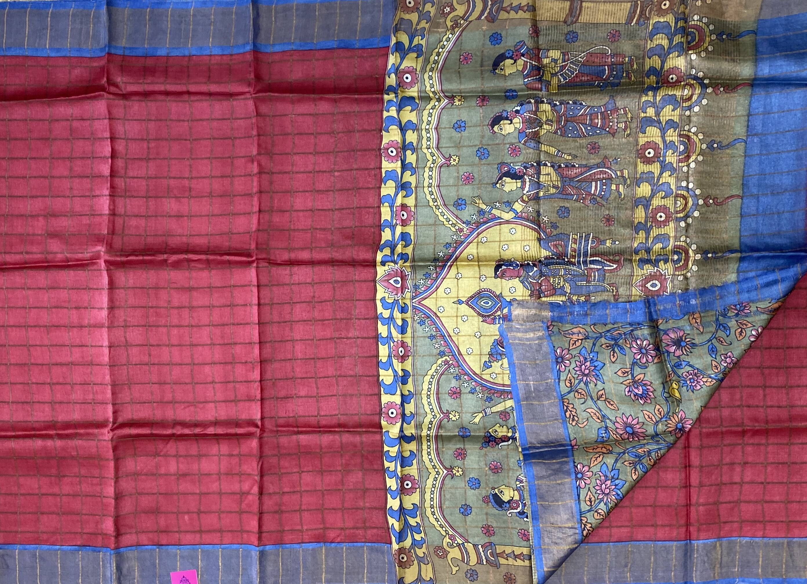 Brindha - Kattam Pure Tussar Silk Sarees Kalamkari Edition SWS2 Brindha - Kattam Pure Tussar Silk Sarees Kalamkari Edition SWS2