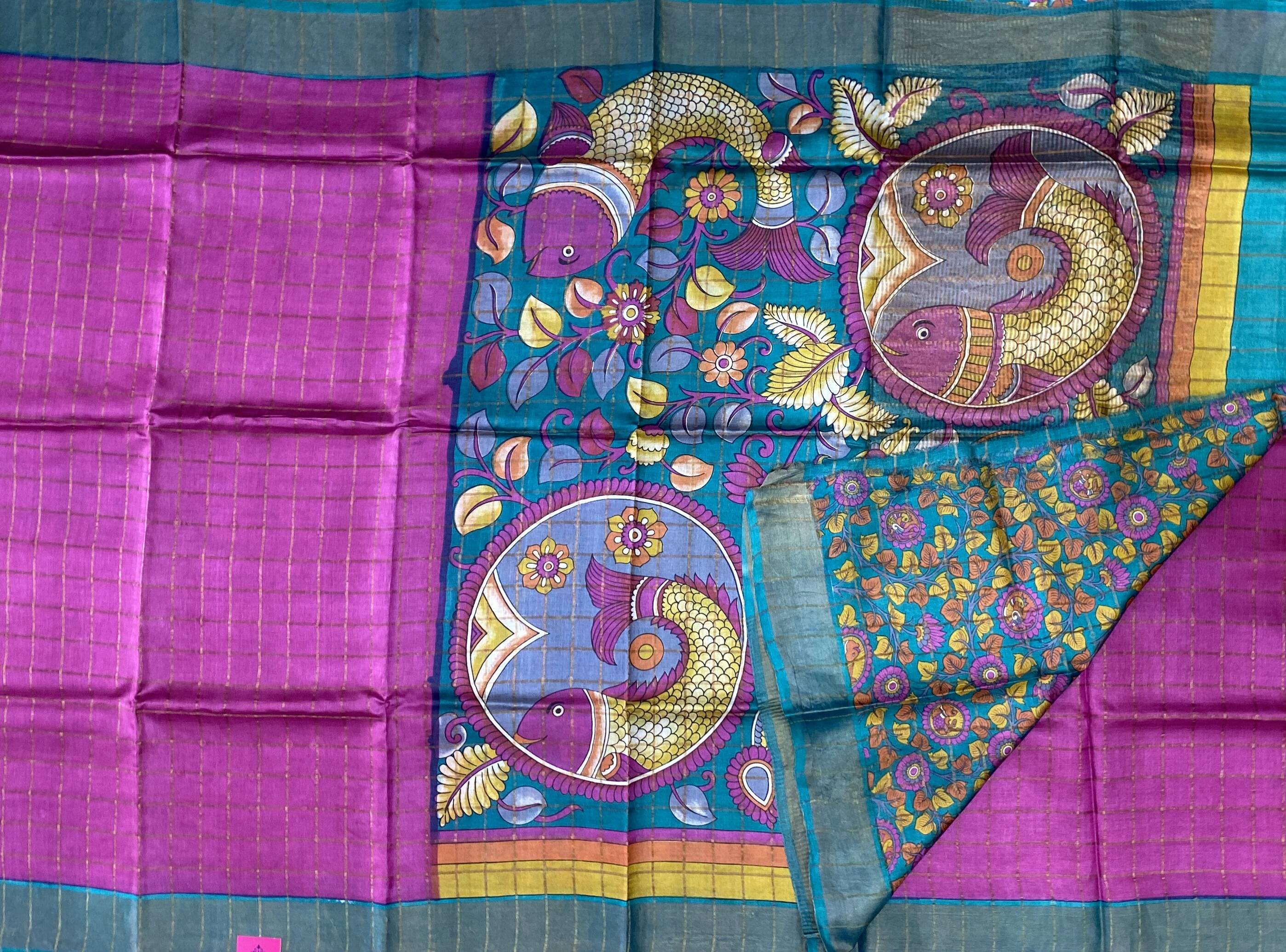 Brindha - Kattam Pure Tussar Silk Sarees Kalamkari Edition SWS2 Brindha - Kattam Pure Tussar Silk Sarees Kalamkari Edition SWS2