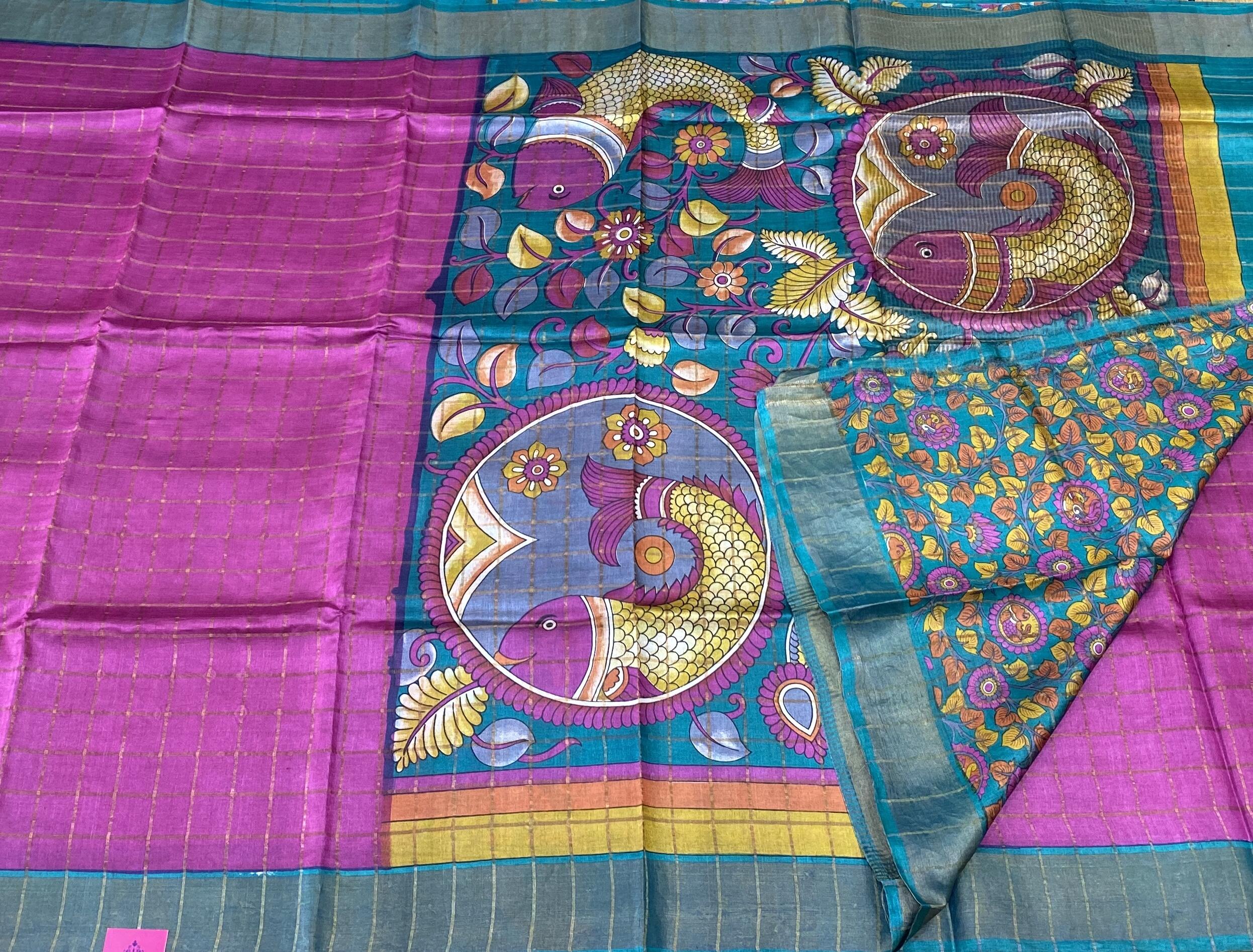 Brindha - Kattam Pure Tussar Silk Sarees Kalamkari Edition SWS2 Brindha - Kattam Pure Tussar Silk Sarees Kalamkari Edition SWS2