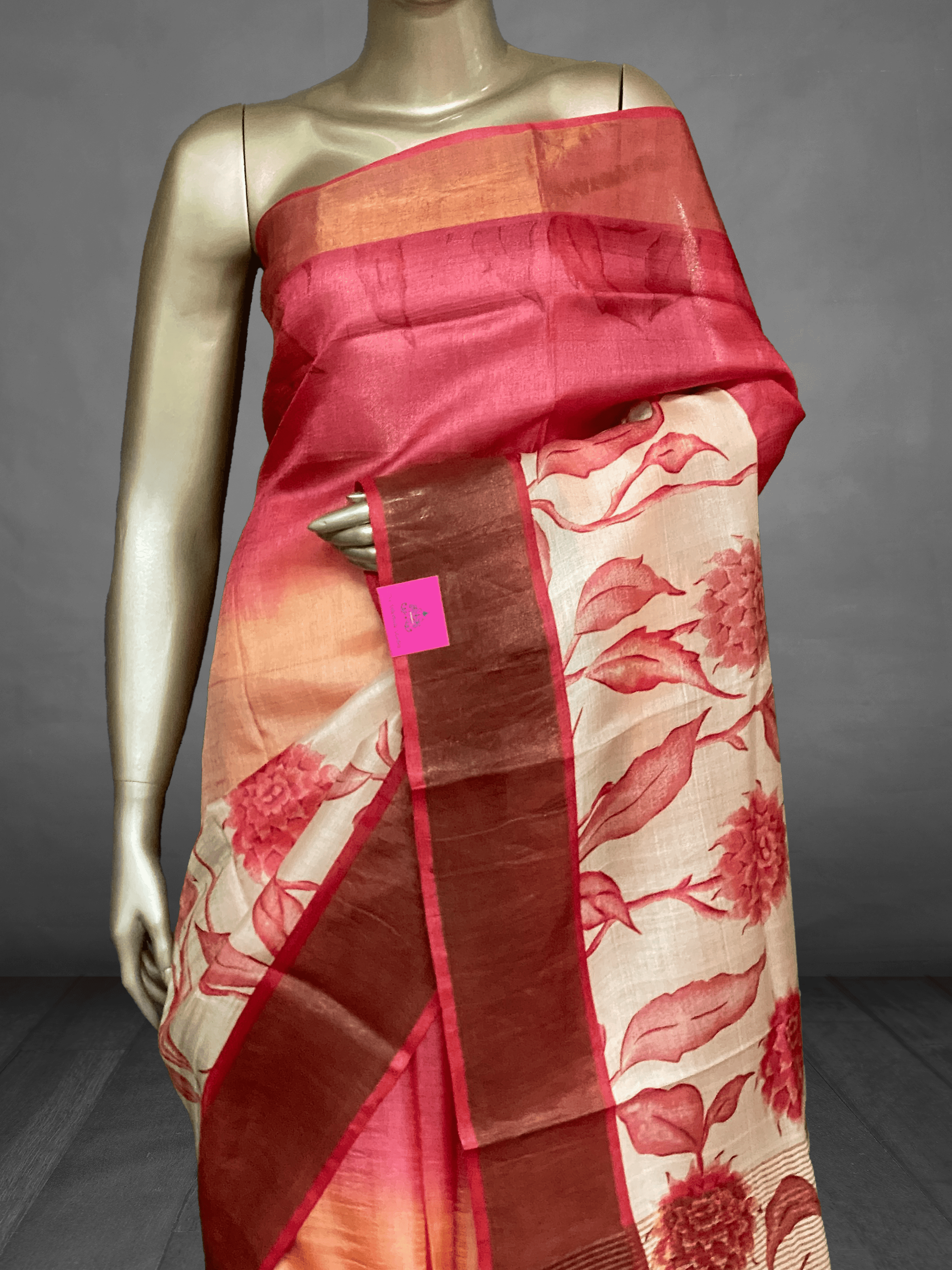 Anushka – Pure Tussar Ombre Shaded Saree (Dahlia Flower & Leaves Design) 15216