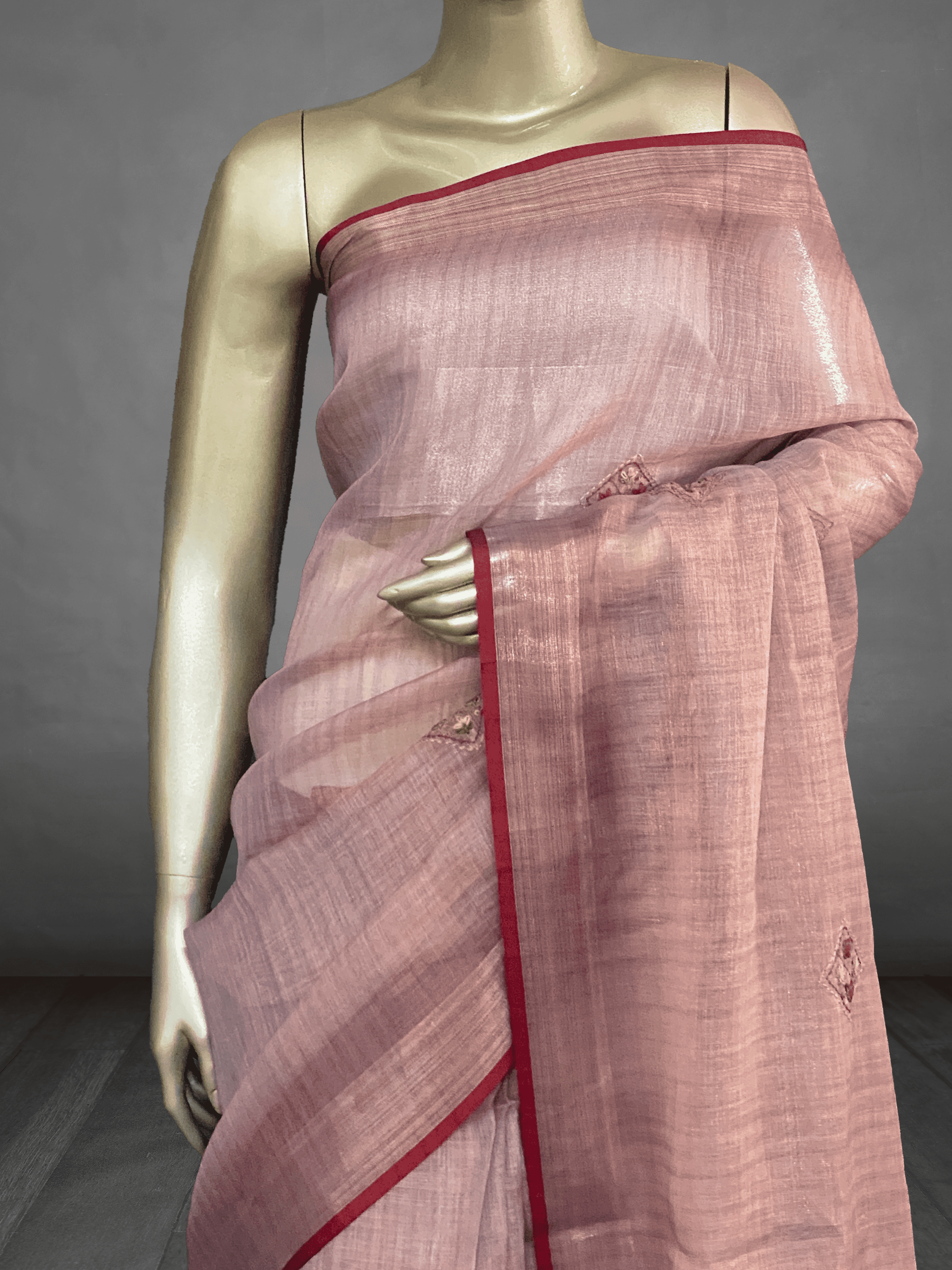 Saanvi - The Linen French Knot Saree in Heavy blouse 19387