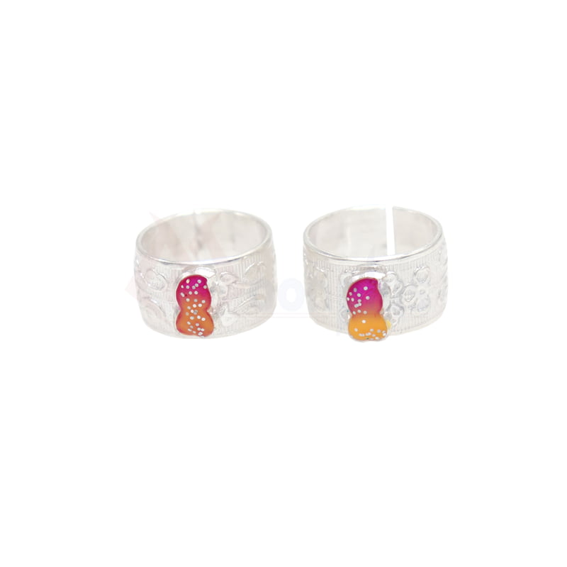 Silver Toe ring, Metti with Pink Enamel Design