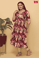 Mix n match Floral printed aliacut kurtha-red(pack of all sizes)