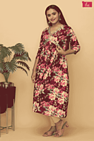 Mix n match Floral printed aliacut kurtha-red(pack of all sizes)