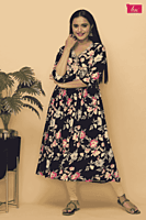 Mix n match Floral printed aliacut kurtha -black( pack of all Sizes)