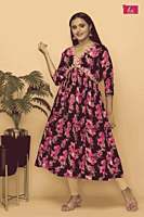 Mix n match Floral printed aliacut kurtha(Pink)(pack of all sizes )