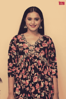 Mix n match Floral printed aliacut kurtha(dark blue with floral print)