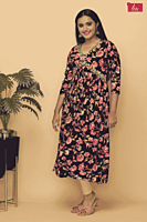 Mix n match Floral printed aliacut kurtha(dark blue with floral print)