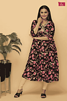 Mix n match Floral printed aliacut kurtha(Teal Green)(pack of all sizes)