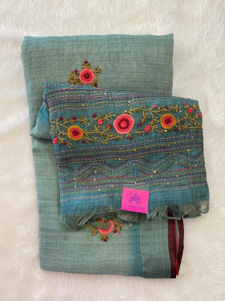 Saanvi - The Linen French Knot Saree with Heavy Blouse SWS22 Saanvi - The Linen French Knot Saree with Heavy Blouse SWS22