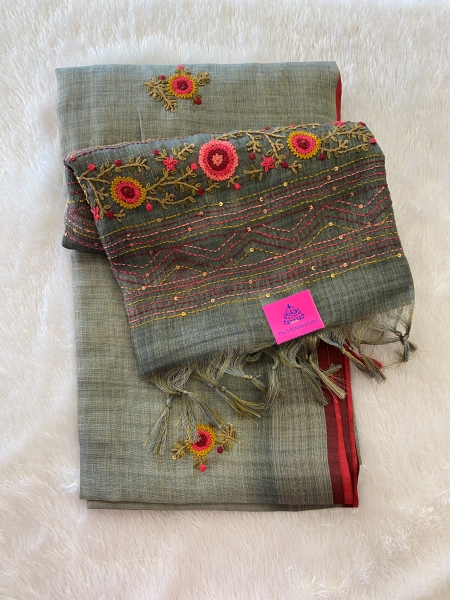 Saanvi - The Linen French Knot Saree with Heavy Blouse SWS22 Saanvi - The Linen French Knot Saree with Heavy Blouse SWS22
