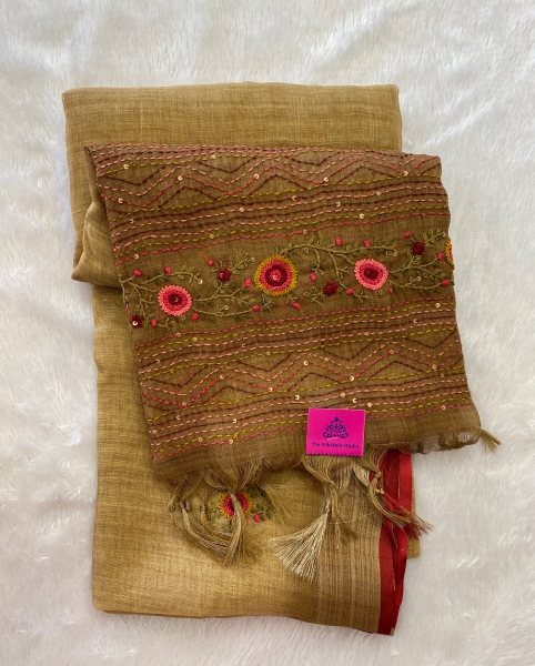 Saanvi - The Linen French Knot Saree with Heavy Blouse SWS22 Saanvi - The Linen French Knot Saree with Heavy Blouse SWS22