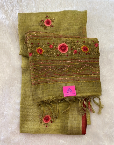Saanvi - The Linen French Knot Saree with Heavy Blouse SWS22 Saanvi - The Linen French Knot Saree with Heavy Blouse SWS22
