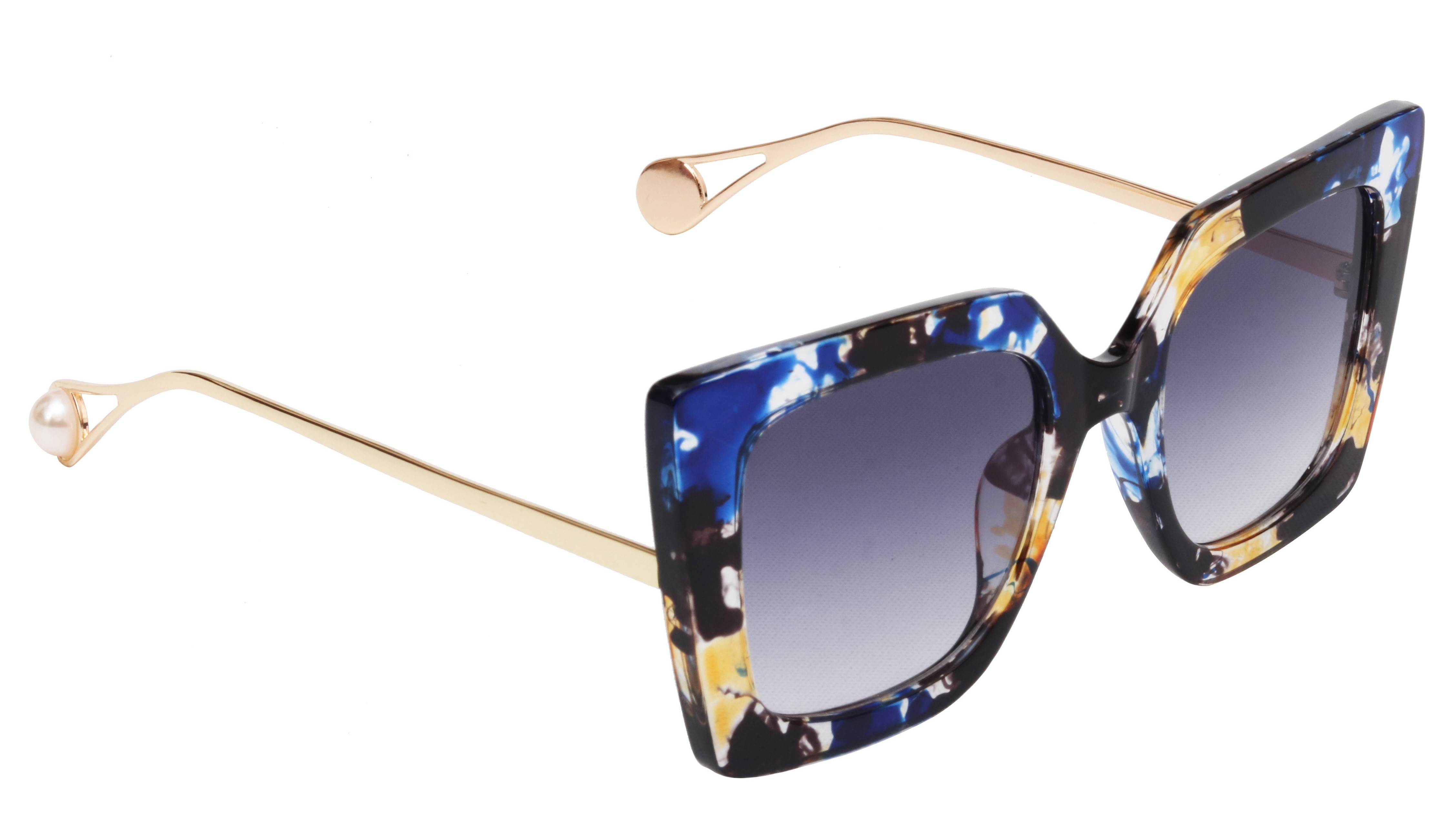 Female Oversized Square Sunglasses. Multi Color Color Rim. See Through Gradient Grey Color Lens.