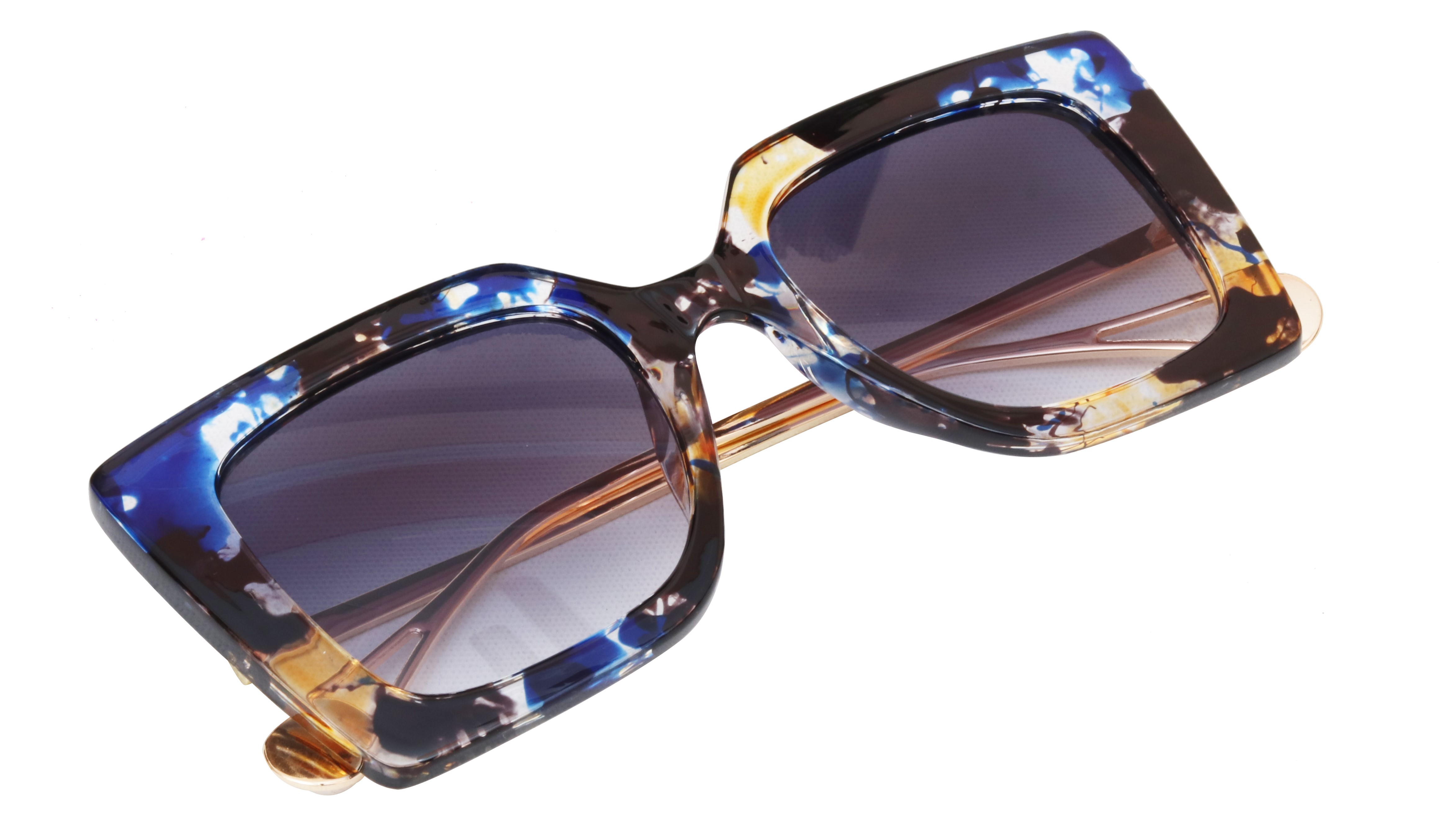 Female Oversized Square Sunglasses. Multi Color Color Rim. See Through Gradient Grey Color Lens.