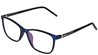 Unisex Rectangular Medium Spectacle Frame. Dark Blue Color Rim. Grey & Black Color Temple.