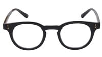 Unisex Large Round Spectacle Frame. Glossy Black Frame. Transparent Color Blue Lens.