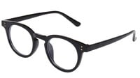Unisex Large Round Spectacle Frame. Glossy Black Frame. Transparent Color Blue Lens. Unisex Large Round Spectacle Frame. Glossy Black Frame. Transparent Color Blue Lens.