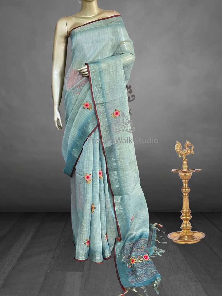 Saanvi - The Linen French Knot Saree with Heavy Blouse SWS22 Saanvi - The Linen French Knot Saree with Heavy Blouse SWS22