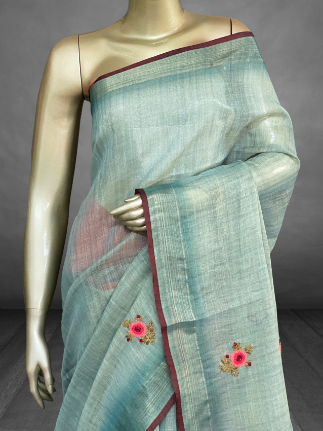 Saanvi - The Linen French Knot Saree with Heavy Blouse SWS22 Saanvi - The Linen French Knot Saree with Heavy Blouse SWS22
