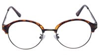 Unisex Half Rim Round Spectacle Frame. Leopard Print & Grey Color Frame. Transparent Lens