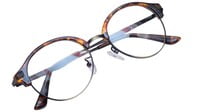 Unisex Half Rim Round Spectacle Frame. Leopard Print & Grey Color Frame. Transparent Lens