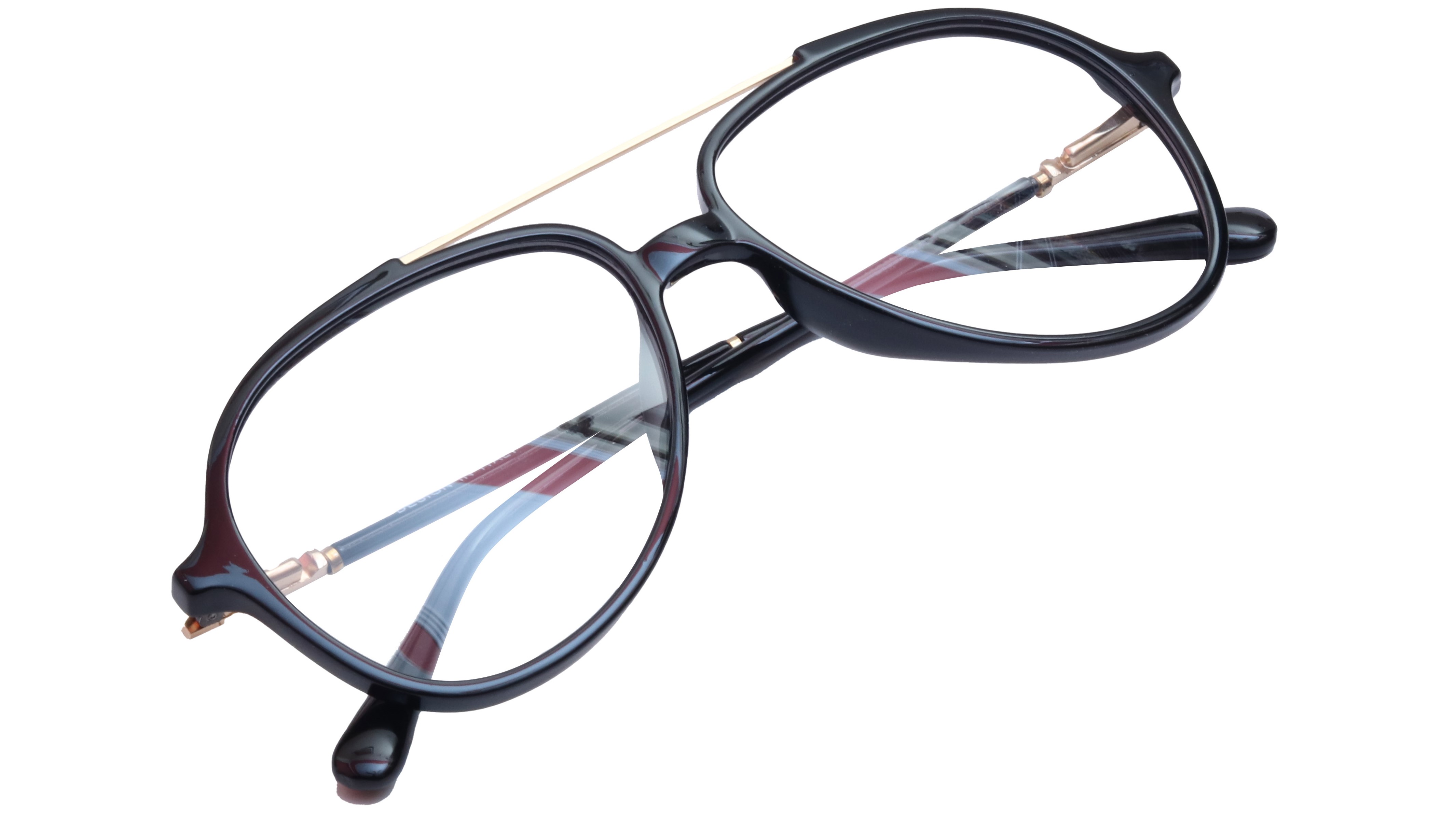Unisex Large Aviator Spectacle Frame. Black & Gold Composite Frame