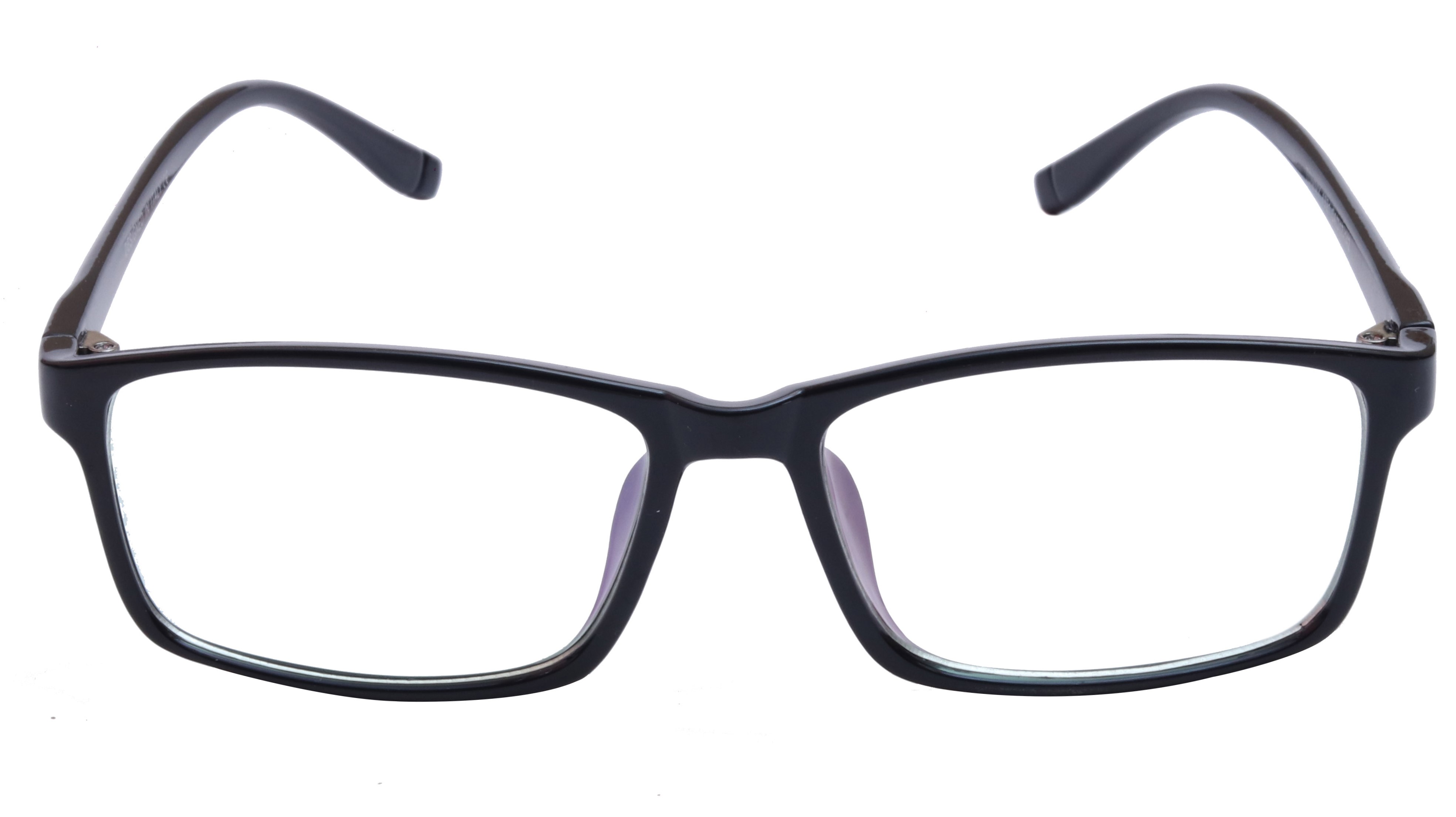 Rectangular Spectacle Frame. Glossy Black Color Frame. Transparent ARC Lens.