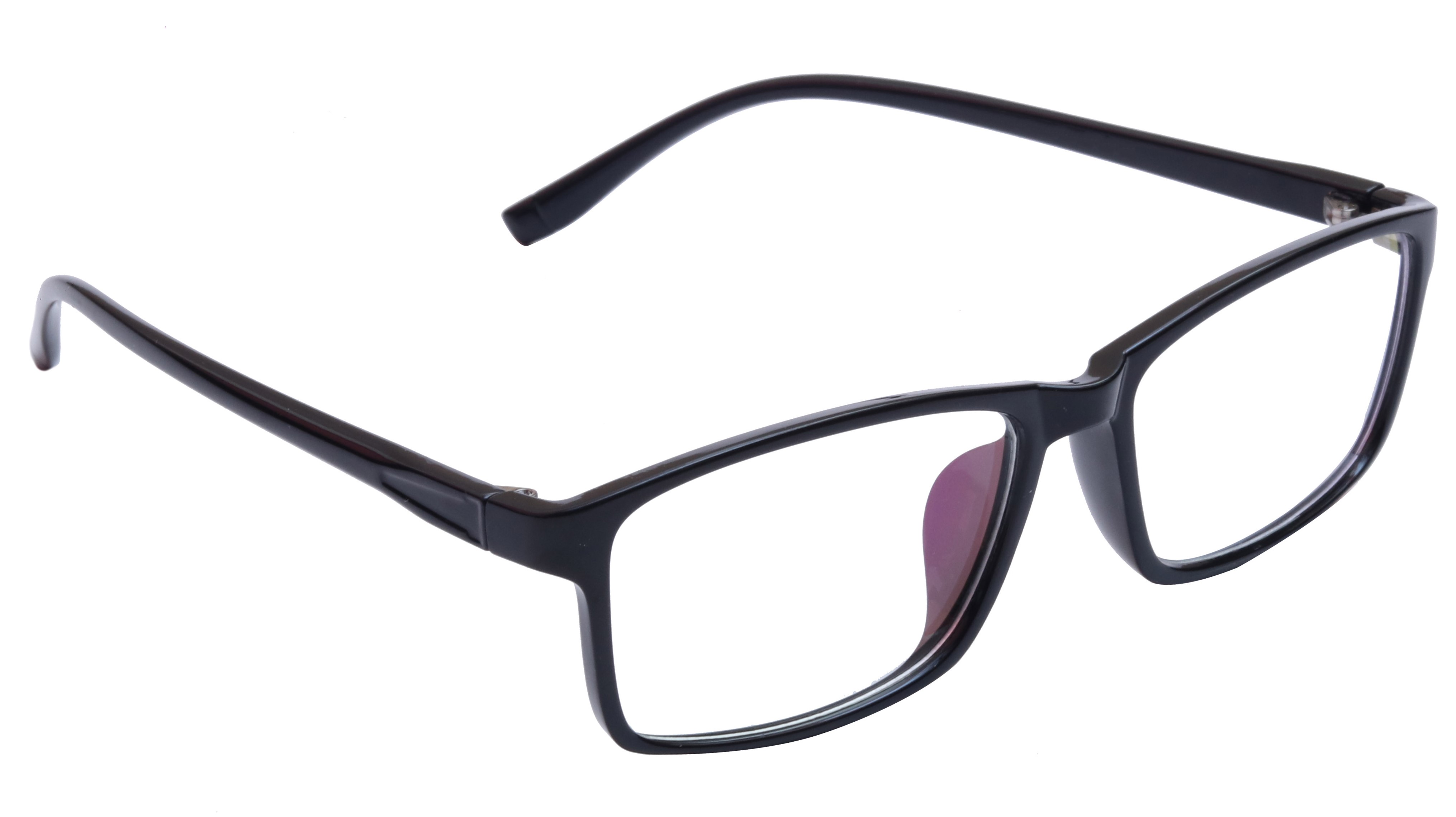 Rectangular Spectacle Frame. Glossy Black Color Frame. Transparent ARC Lens.