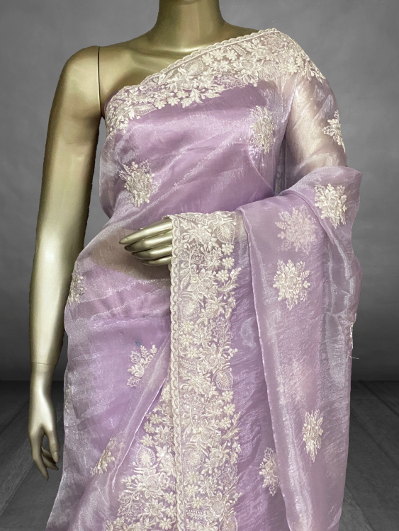 Clara - The Organza Saree in Floral Thread Border SWS49 Clara - The Organza Saree in Floral Thread Border SWS49