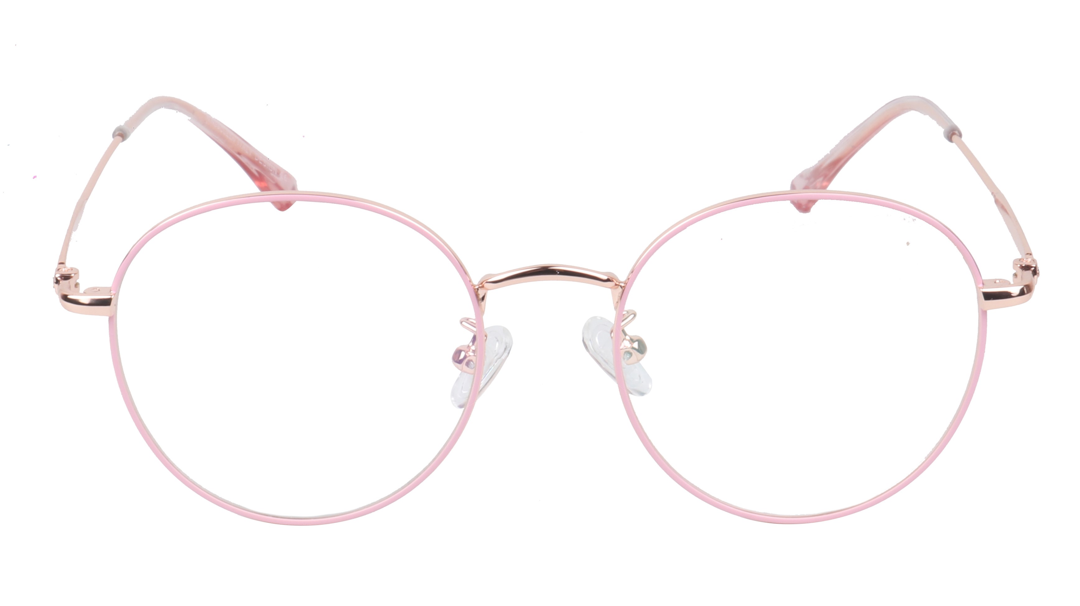 Female Round Medium Spectacle Frame. Rose Gold & Pink Frame