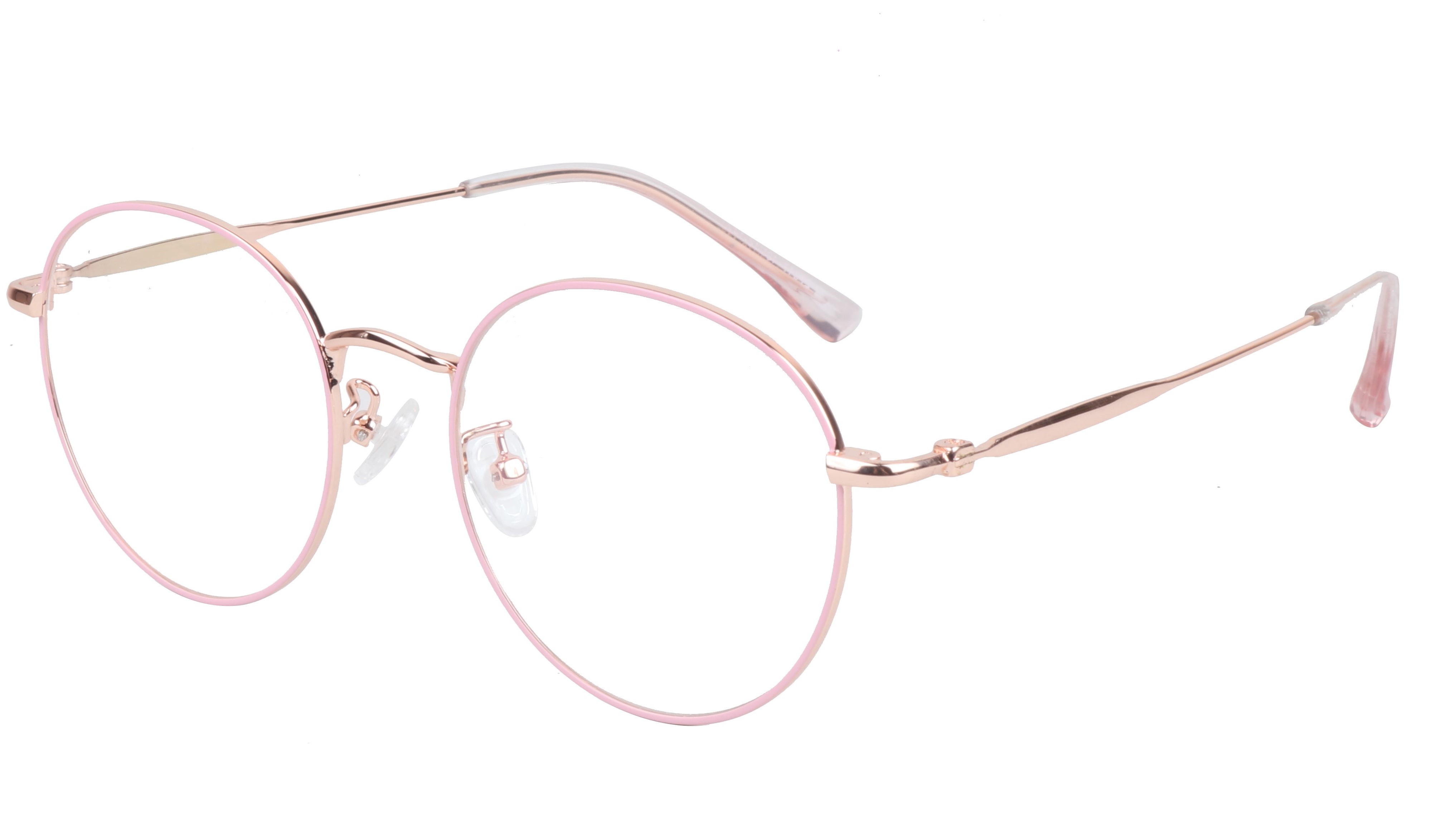 Female Round Medium Spectacle Frame. Rose Gold & Pink Frame