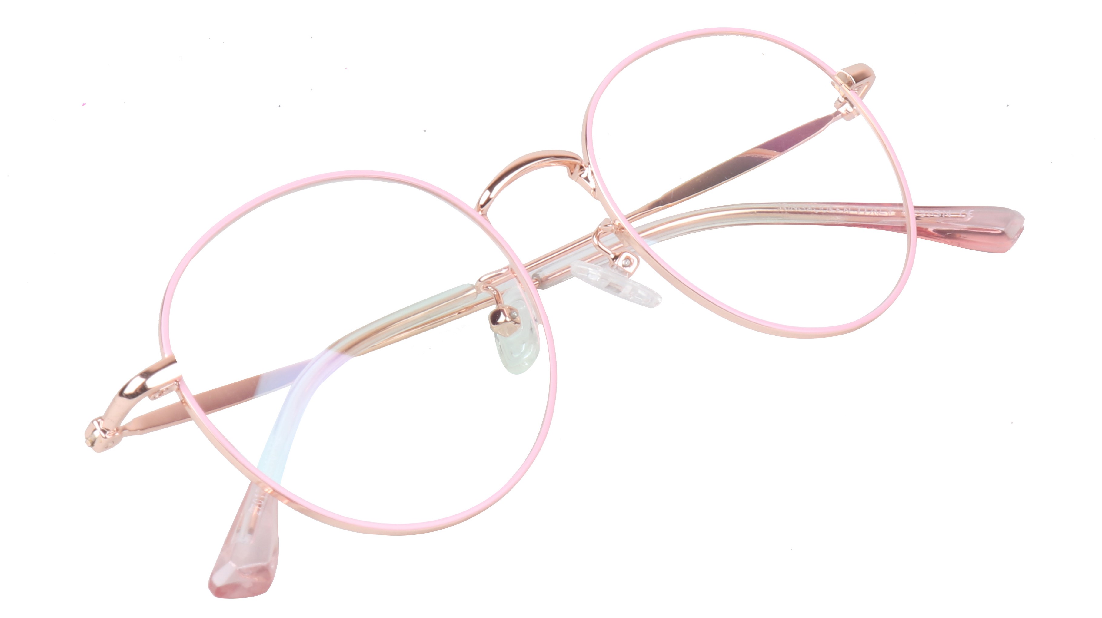 Female Round Medium Spectacle Frame. Rose Gold & Pink Frame