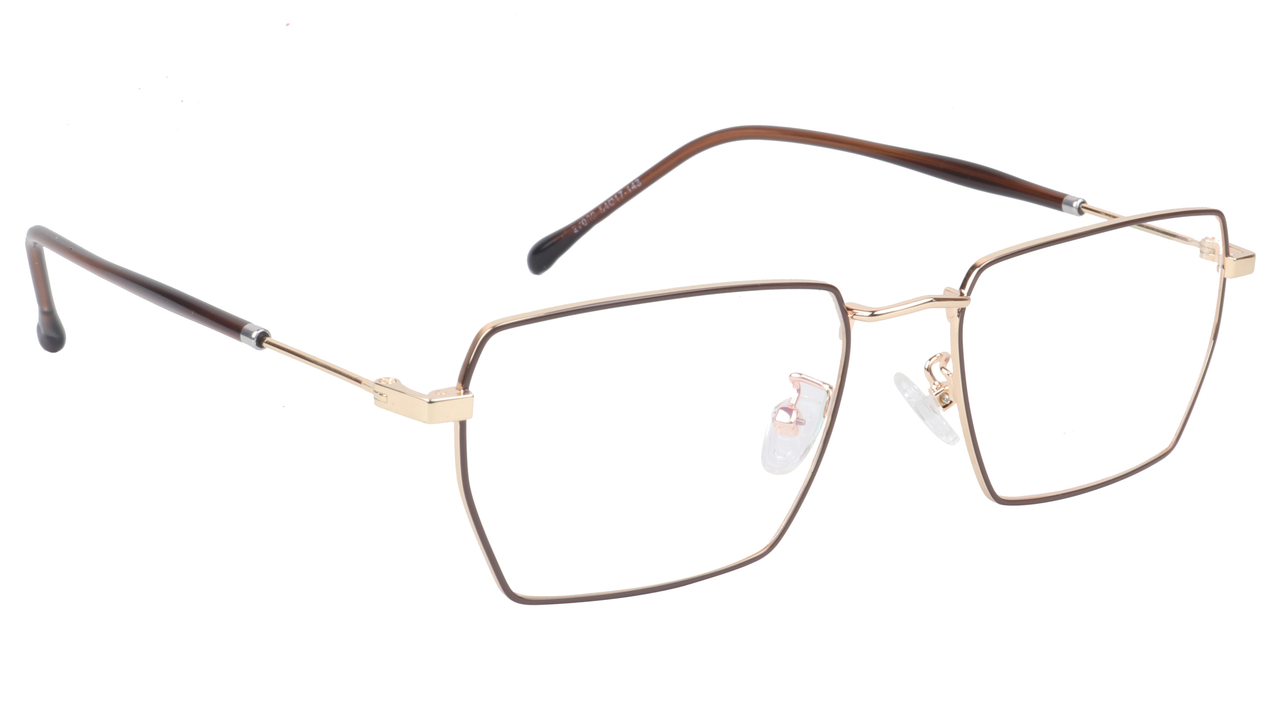 Unisex Large Rectangular Spectacle Frame. Brown & Golden Metal Frame