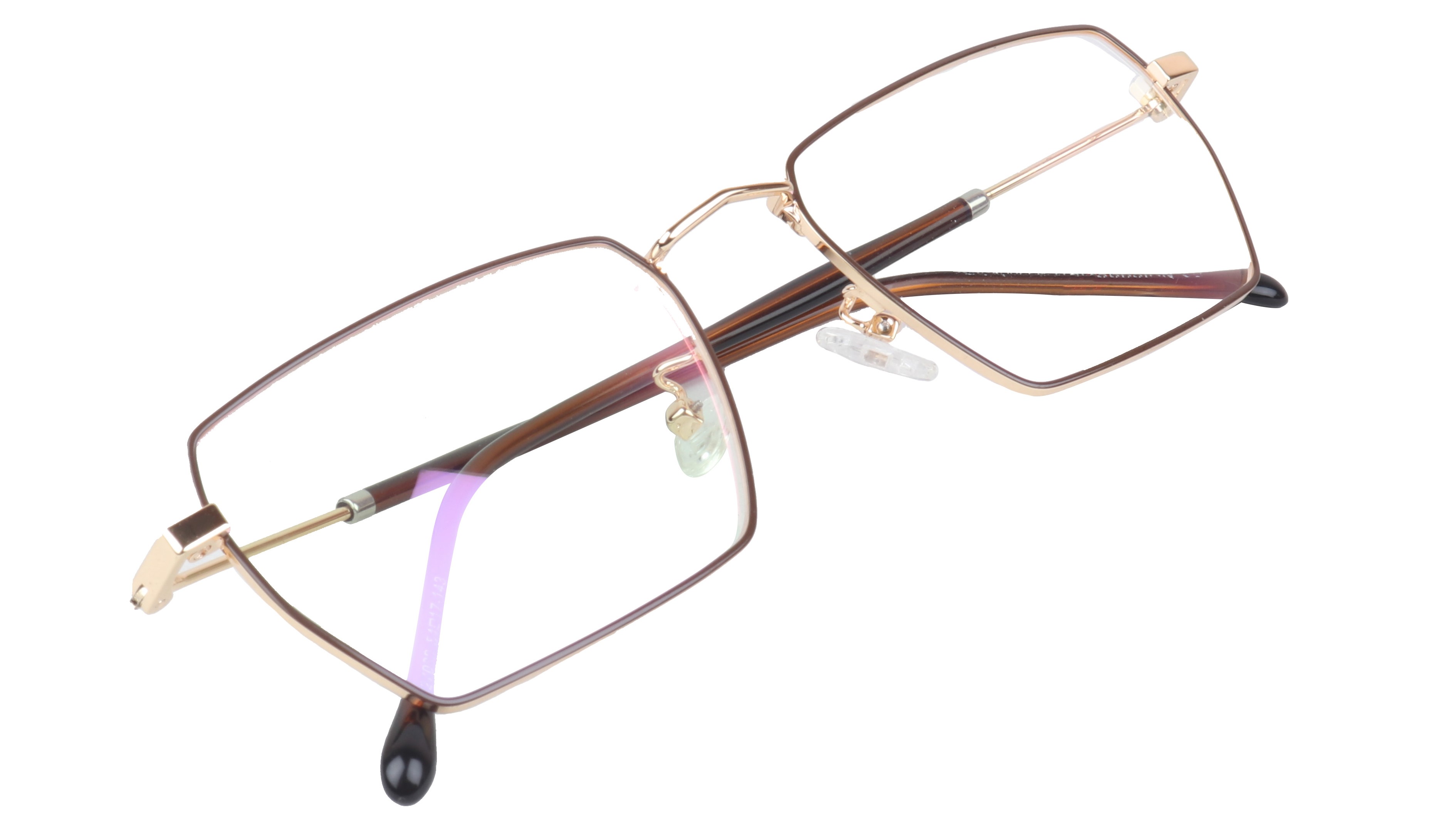 Unisex Large Rectangular Spectacle Frame. Brown & Golden Metal Frame
