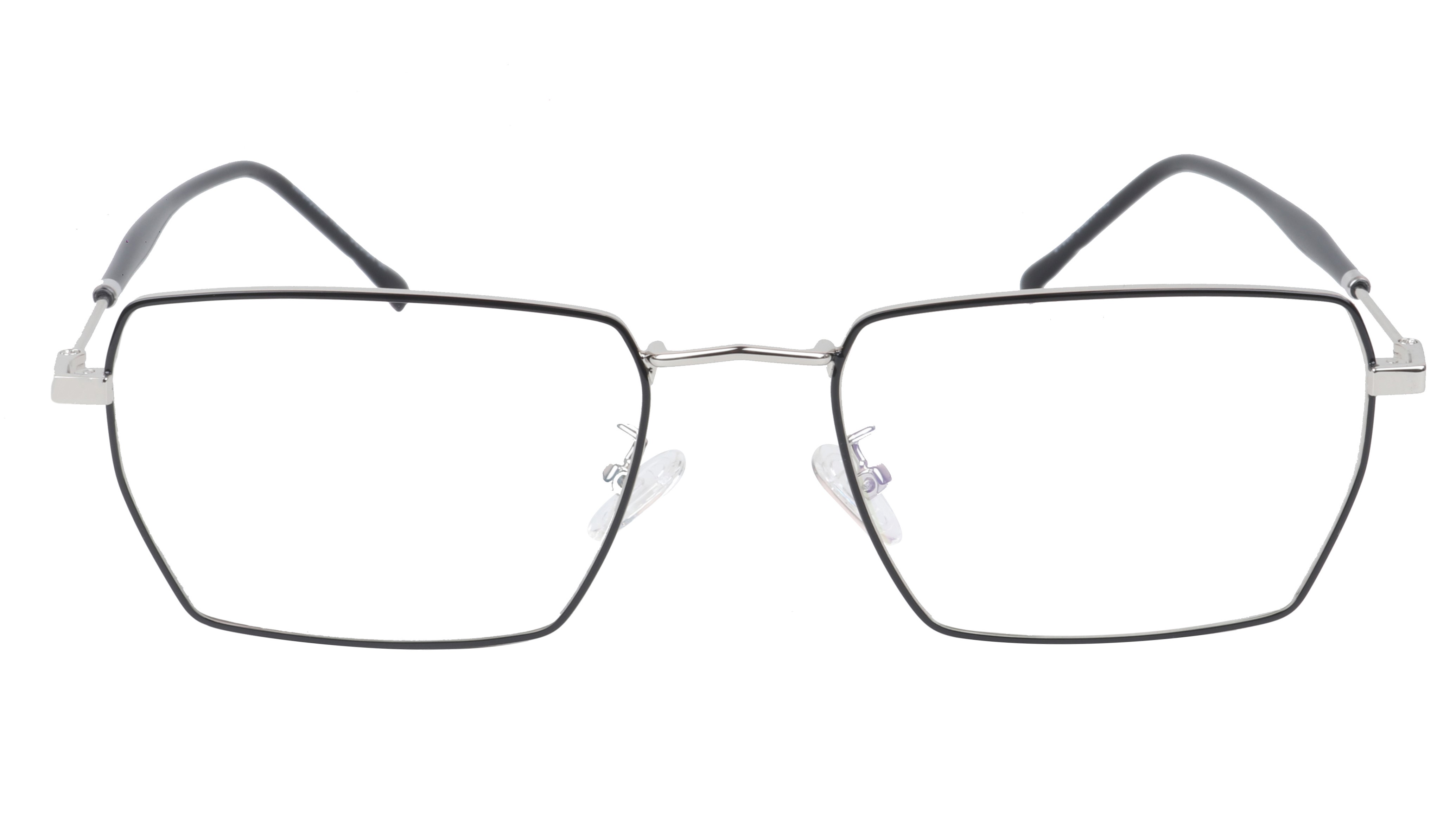 Unisex Large Rectangular Spectacle Frame. Black & Silver Metal Frame