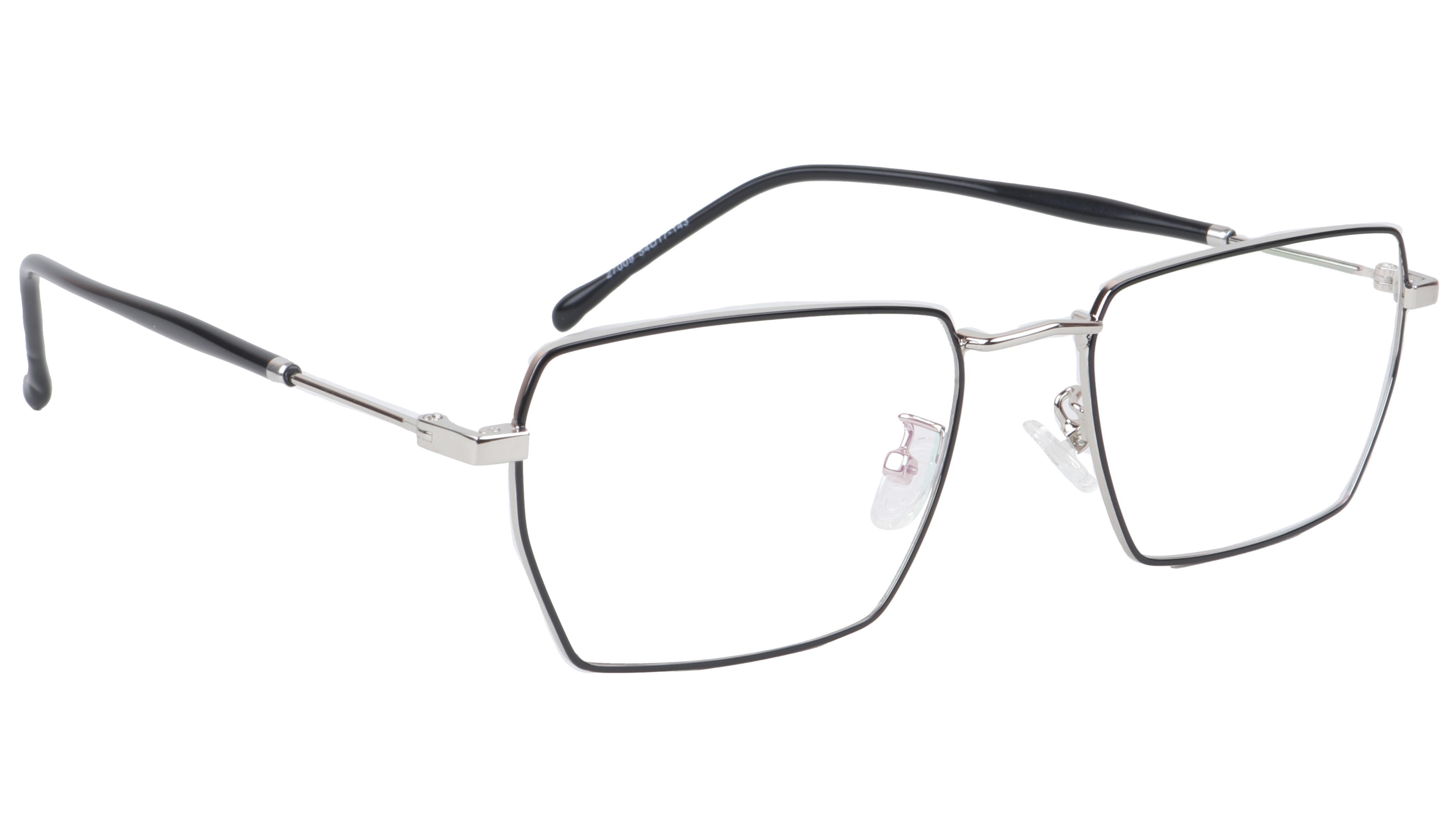 Unisex Large Rectangular Spectacle Frame. Black & Silver Metal Frame