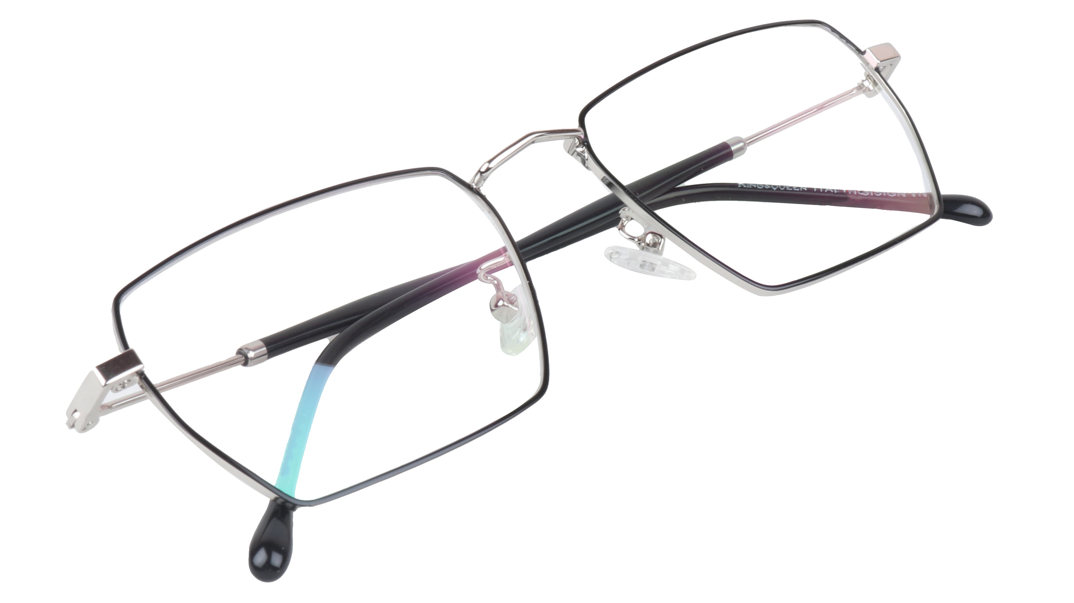 Unisex Large Rectangular Spectacle Frame. Black & Silver Metal Frame