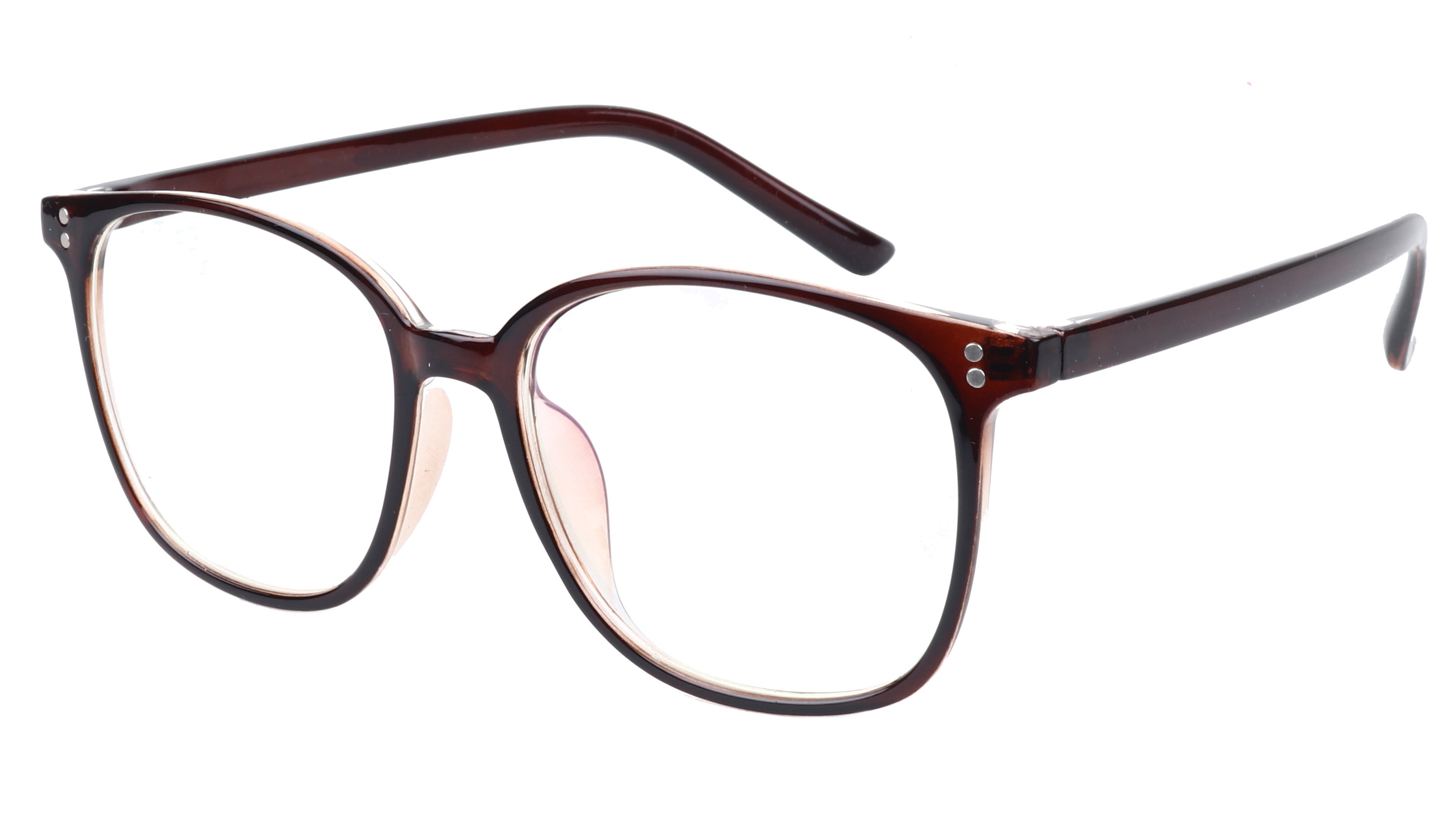 Soigné Unisex Oversized Square Spectacle Frame. Brown withWith Black Transparent