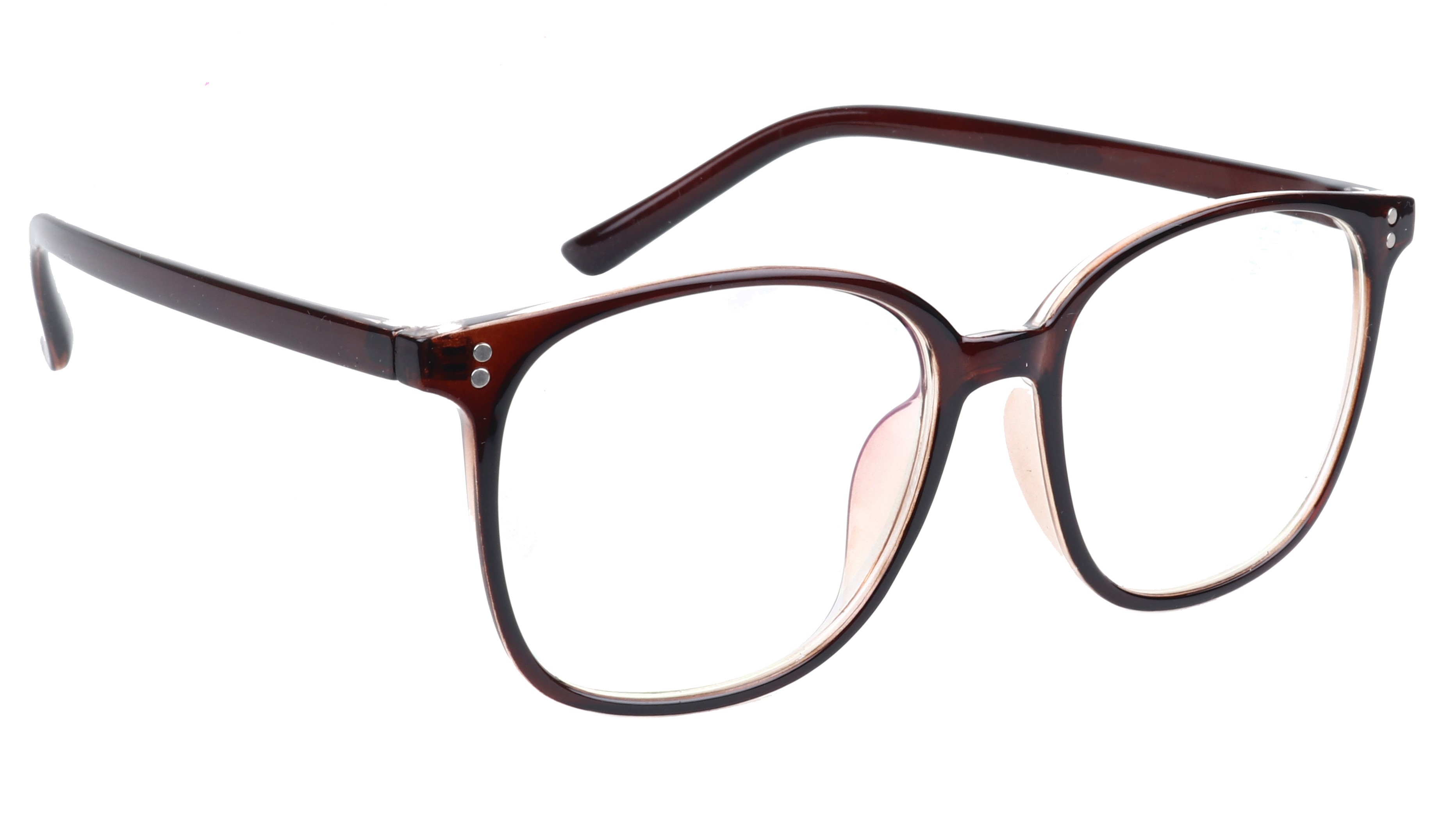 Soigné Unisex Oversized Square Spectacle Frame. Brown withWith Black Transparent