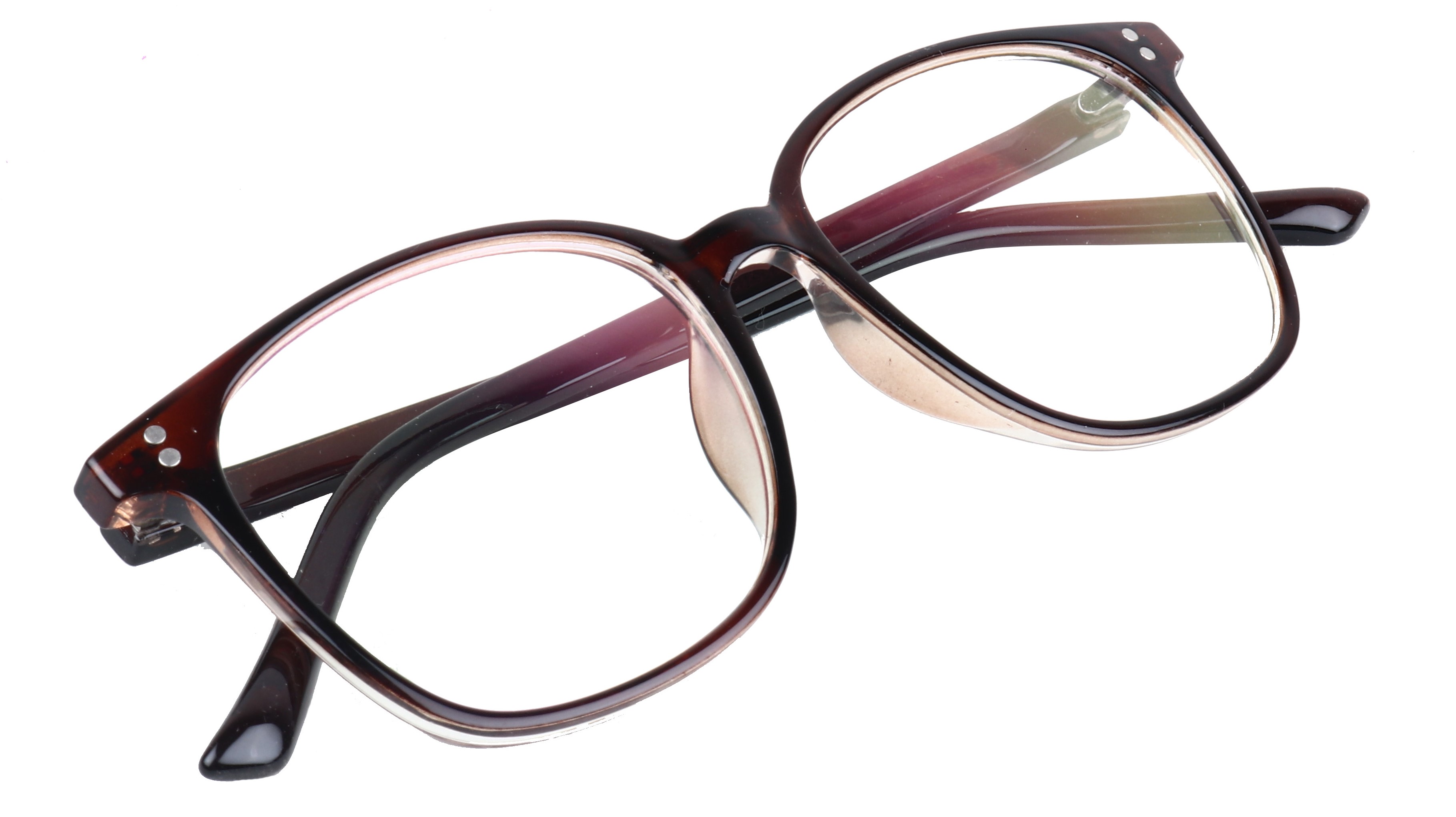 Soigné Unisex Oversized Square Spectacle Frame. Brown withWith Black Transparent