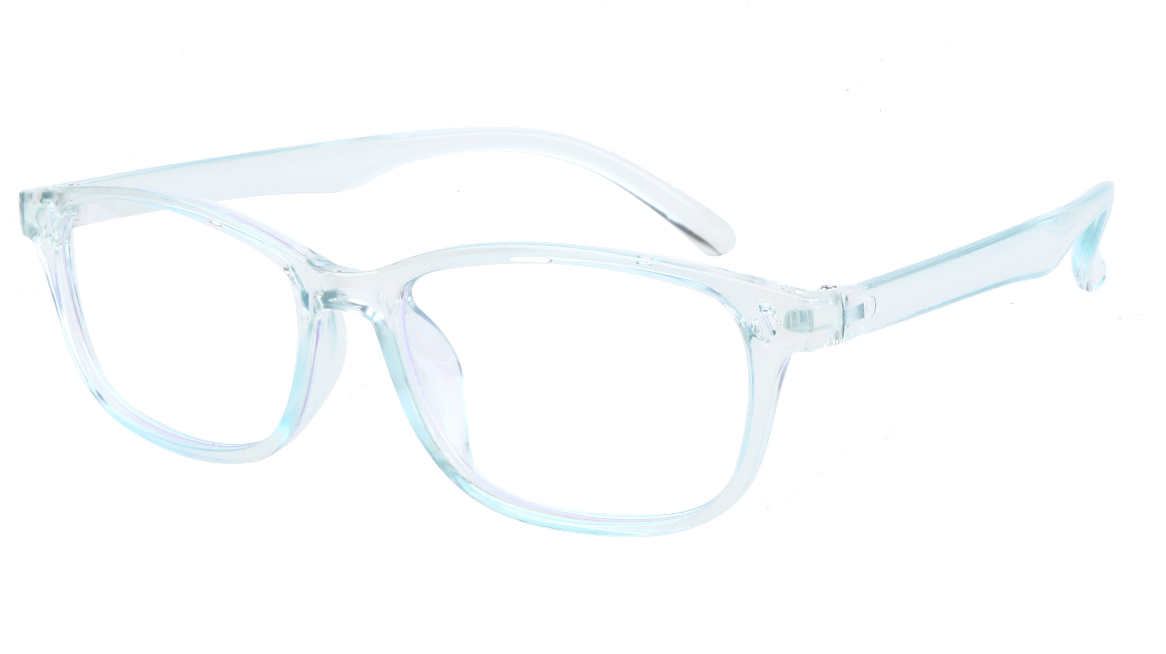 Unisex Rectangular Spectacle Frame. See Through Light Blue Color Frame.